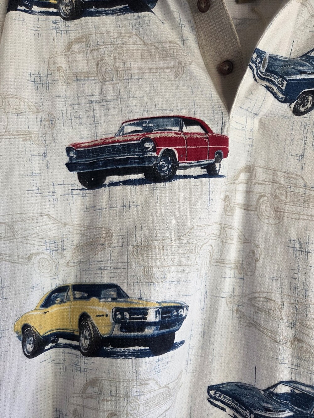 Palm Island Vintage Muscle Car Waffle Knit Polo Shirt L - Picture 2 of 7